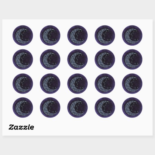 Paarse Denim Moon Ronde Sticker (Vel)