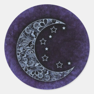 Paarse Denim Moon Ronde Sticker