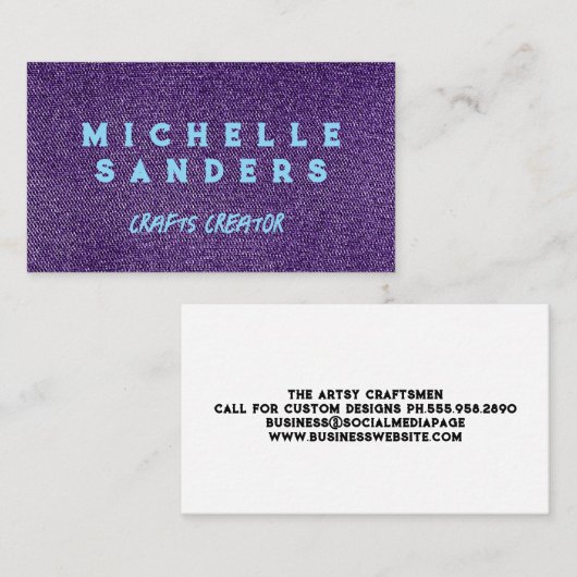 Paarse denim stof | Kleermaker naaister Visitekaartje (Voorkant / Achterkant)