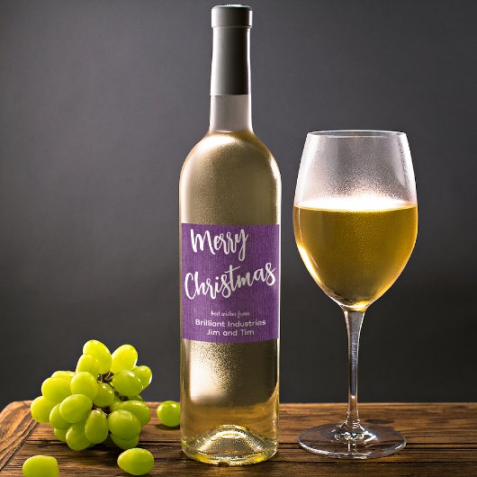 Paarse Denim White Script, Business Name Set van 6 Wijn Etiket