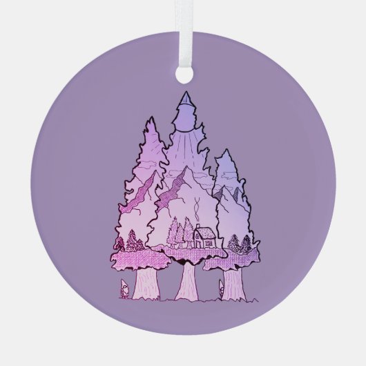Paarse dennen glas ornament (Achterkant)