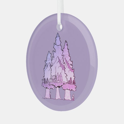 Paarse dennen glas ornament (Voorkant links)