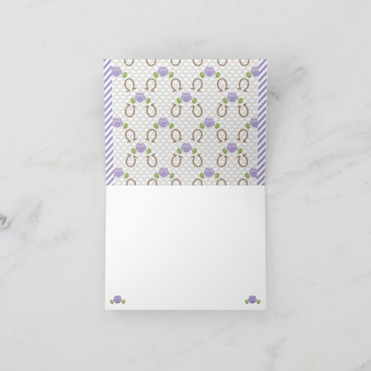 Paarse Derby Hoed Bruiloft Bruidsmeisjesfeest Beda Bedankkaart (Binnen)