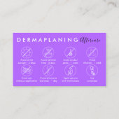 Paarse dermaplaning nazorginstructies visitekaartje (Achterkant)