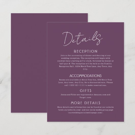 Paarse Details Grote Wedding Enclosure Kaart (Voorkant / Achterkant)