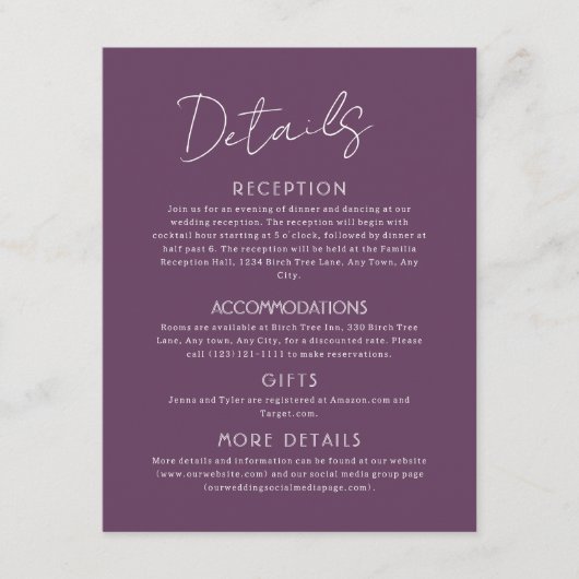 Paarse Details Grote Wedding Enclosure Kaart (Voorkant)