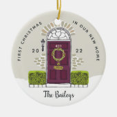 Paarse deur Eerste Kerstmis in ons nieuwe huis Keramisch Ornament (Voorkant)