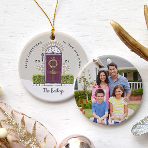 Paarse deur Eerste Kerstmis in ons nieuwe huis Keramisch Ornament