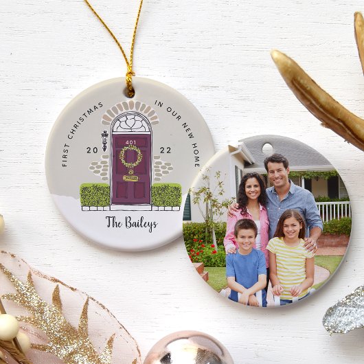 Paarse deur Eerste Kerstmis in ons nieuwe huis Keramisch Ornament