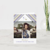 Paarse diagonale strepen Foto modern Afstuderen Bedankkaart (Voorkant)