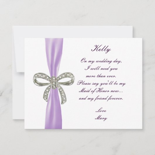 Paarse Diamant Boog Trouw Bruidsmeisje Van Eer Car Kaart (Voorkant)