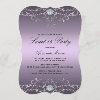 Paarse Diamant Damast Sweet 16 Uitnodiging