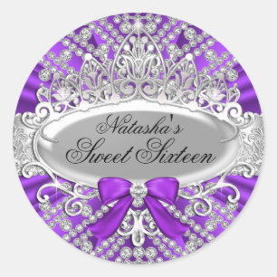 Paarse Diamant & Tiara Sweet 16 Sticker