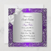 Paarse  diamantboeg Sparkle Swirl Sweet 16 Kaart (Achterkant)