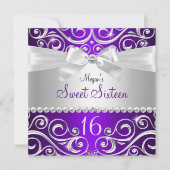 Paarse  diamantboeg Sparkle Swirl Sweet 16 Kaart (Voorkant)