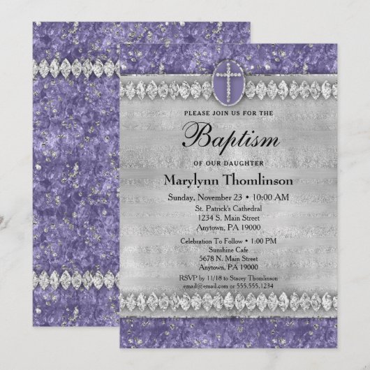 Paarse diamanten baptisme Invitation Communbling Kaart (Voorkant / Achterkant)