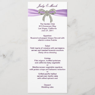 Paarse Diamanten Boog Bruiloft Menu Kaart