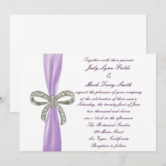 Paarse Diamanten Boog Bruiloft Uitnodiging (Voorkant / Achterkant)