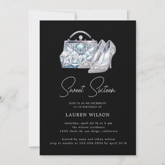 paarse diamanten glitter lief zestienjarig kaart (Voorkant)