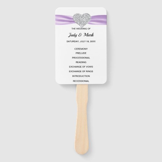 Paarse diamanten hart bruiloft programma handwaaier (Voorkant)