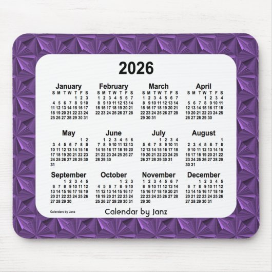 paarse diamanten kalender 2026 van de Janz-Muismat Muismat (Voorkant)