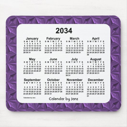 paarse diamanten kalender 2034 van Janz Muismat (Voorkant)