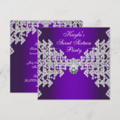 Paarse Diamanten Paarse Sweet Sixteen Verjaardag Kaart (Voorkant / Achterkant)