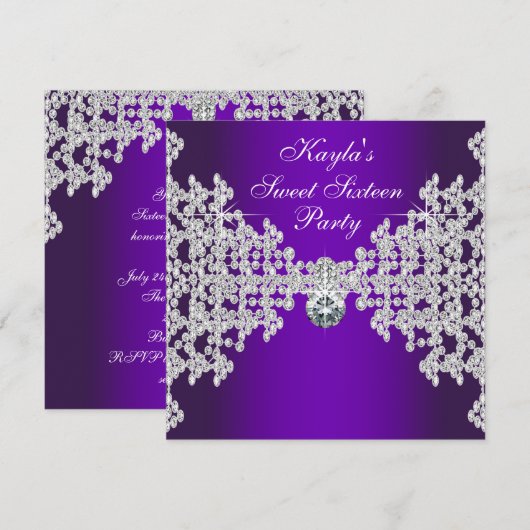 Paarse Diamanten Paarse Sweet Sixteen Verjaardag Kaart (Voorkant / Achterkant)