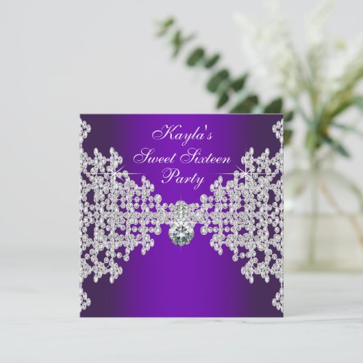 Paarse Diamanten Paarse Sweet Sixteen Verjaardag Kaart (Staand voorkant)