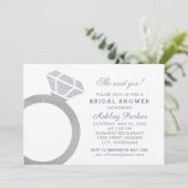 Paarse Diamanten Ring Glitter Bruiloft Vrijgezelle Kaart (Staand voorkant)