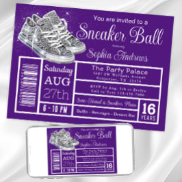 Paarse diamanten sneaker bal verjaardagsfeestje kaart
