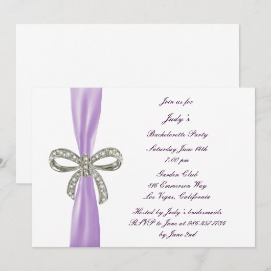 Paarse Diamond Bow Bachelorette Kaart (Voorkant / Achterkant)