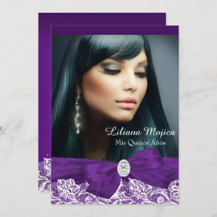 Paarse Diamond Bow en  Lace Quinceanera Kaart