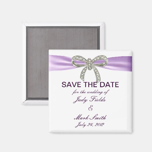 Paarse Diamond Bow Wedding Save the Date Magnet (Voorkant / Achterkant)
