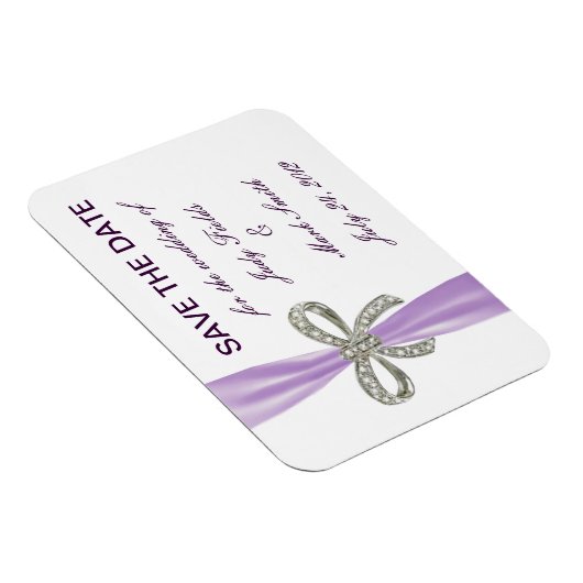 Paarse Diamond Bow Wedding Save the Date Magnet Magneet (Rechterzijde)