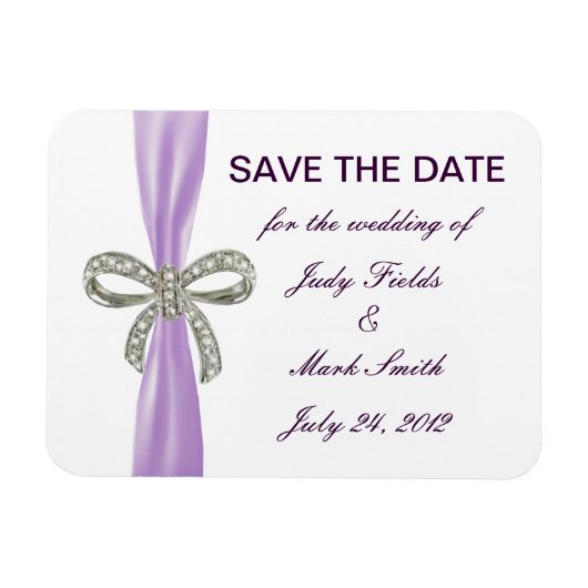 Paarse Diamond Bow Wedding Save the Date Magnet Magneet (Horizontaal)