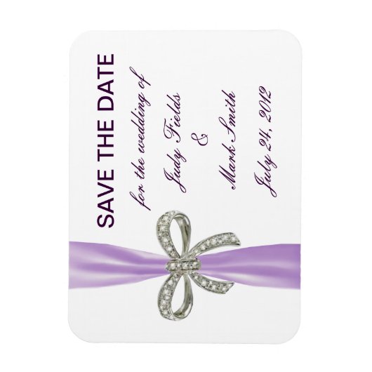 Paarse Diamond Bow Wedding Save the Date Magnet Magneet (Verticaal)