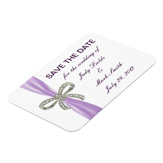 Paarse Diamond Bow Wedding Save the Date Magnet Magneet (Linkerzijde)
