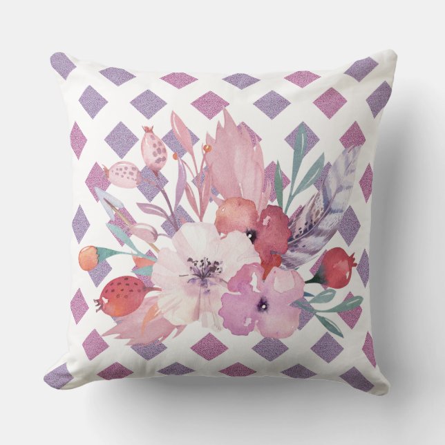 Paarse Diamond Floral omkeerbaar Pillow Kussen (Voorkant)