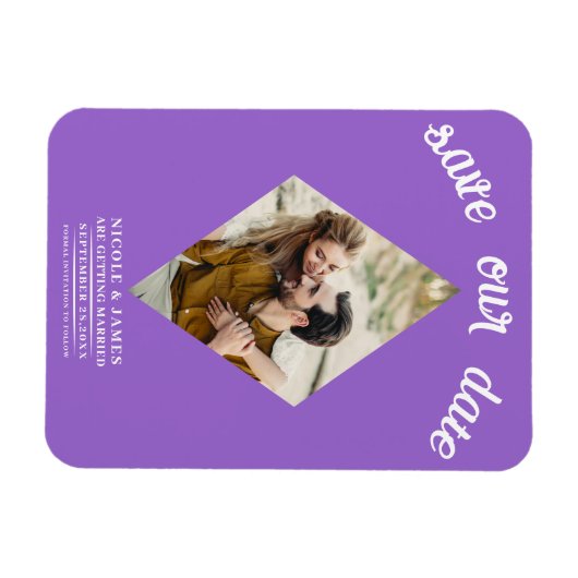 Paarse Diamond Foto Bruiloft Save the Date Magneet (Horizontaal)