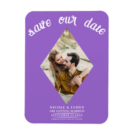 Paarse Diamond Foto Bruiloft Save the Date Magneet (Verticaal)