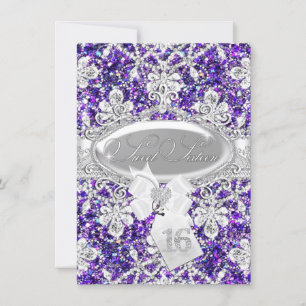 Paarse Diamond Glitter Princess Sweet 16 Invite Kaart