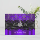 Paarse Diamond Heart Damask Birthday Party Kaart (Staand voorkant)