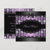 Paarse Diamond & Lace Sweet16 Invite Kaart (Voorkant / Achterkant)