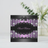 Paarse Diamond & Lace Sweet16 Invite Kaart (Staand voorkant)