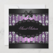 Paarse Diamond & Lace Sweet16 Invite Kaart (Voorkant)