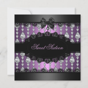 Paarse Diamond & Lace Sweet16 Invite Kaart