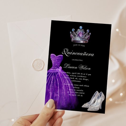 Paarse Diamond Queen Exclusive Quinceañera Kaart