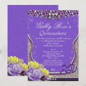 Paarse Diamond Quinceañera en Sweet 16 Kaart (Voorkant / Achterkant)