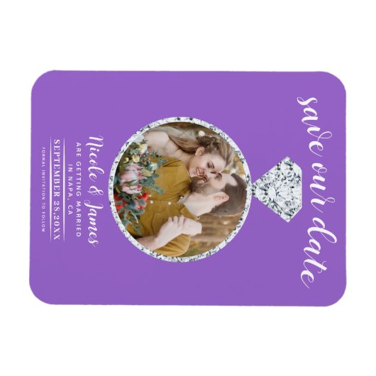 Paarse Diamond Ring Bling Foto Opslaan van de Datu Magneet (Horizontaal)